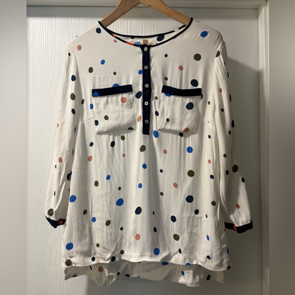 Ted Baker White Blouse with Navy and Orange Dots